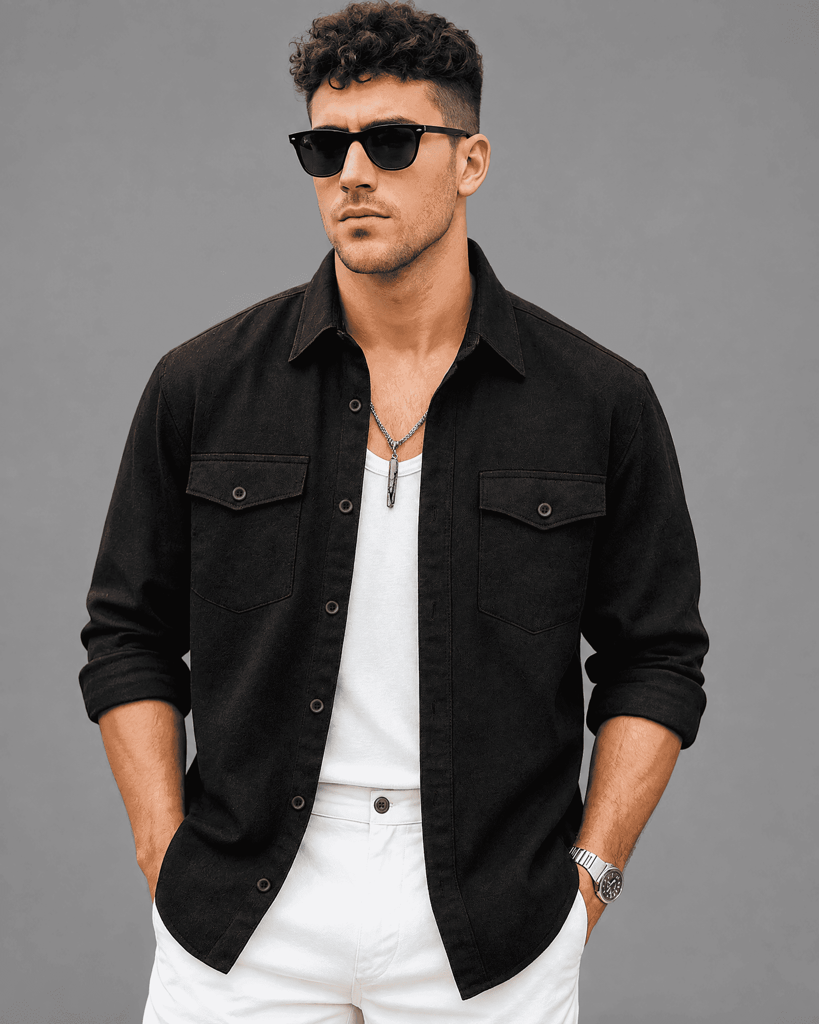 Men's Jet Black Oversized Cargo Shirt RYFT edition