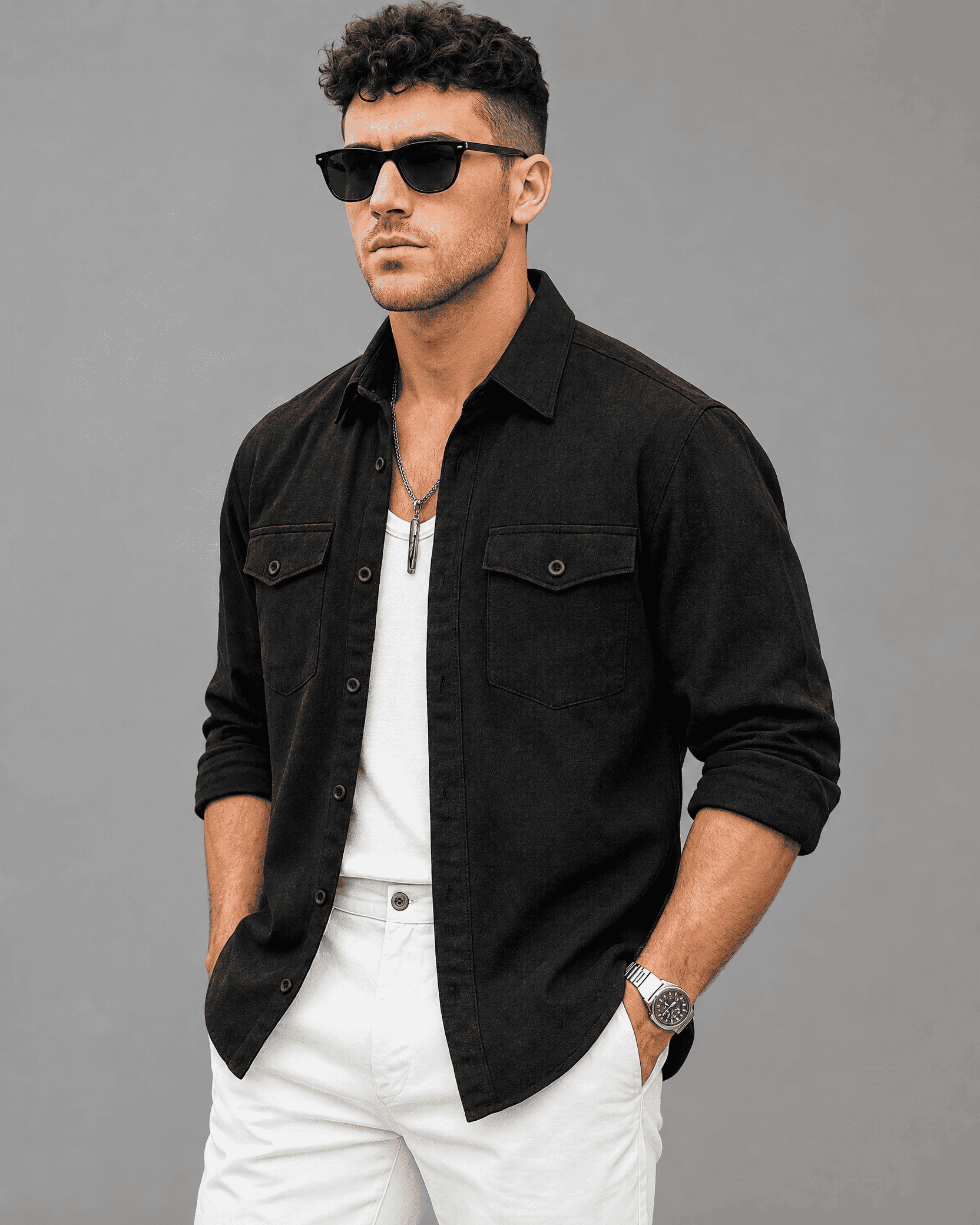 Men's Jet Black Oversized Cargo Shirt RYFT edition thumbnail 2